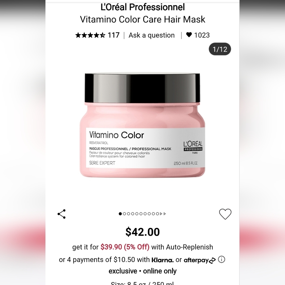 🆕️ L'OREAL PROFESSIONAL VITAMINO COLOUR CARE MASK